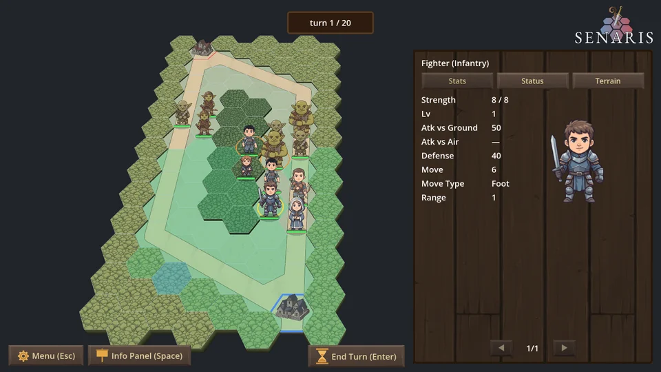 A stage in progress on the hex grid