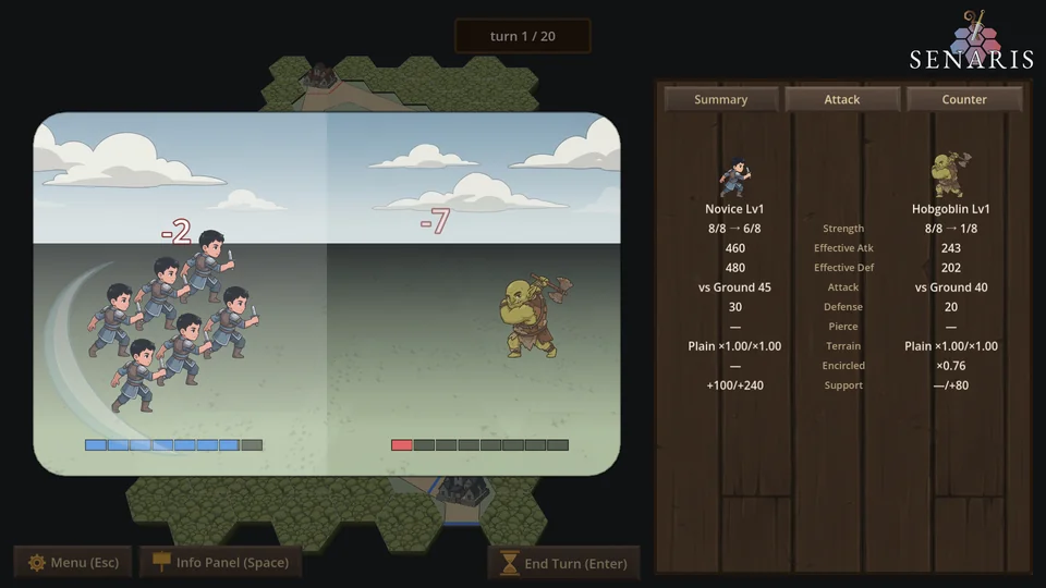 Combat report showing every modifier behind the result