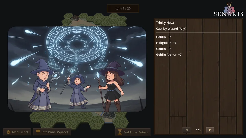 Three wizards casting a formation skill together