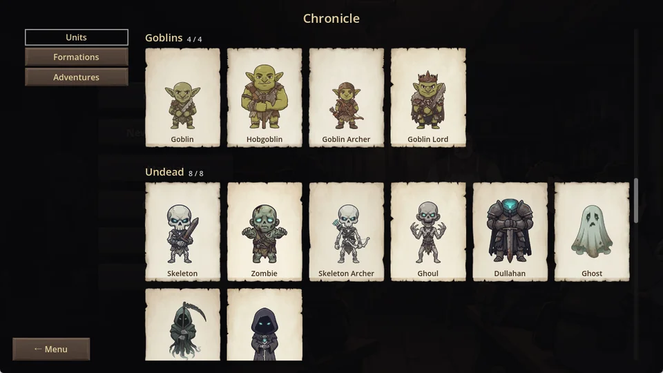 The units chapter of the in-game Chronicle